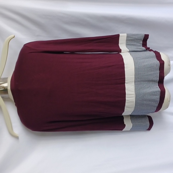 Maurice’s Burgundy Cardigan W/Black&White Stripes, XS, 20" PTP, 28"L - Picture 4 of 7